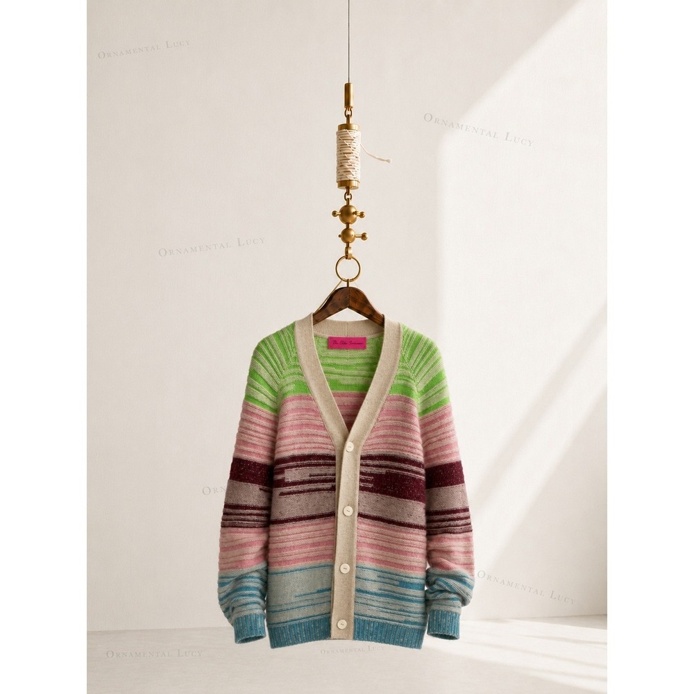 The Elder Statesman Mix N Marl Striped Cashmere Cardigan Sweater Mens Womens M